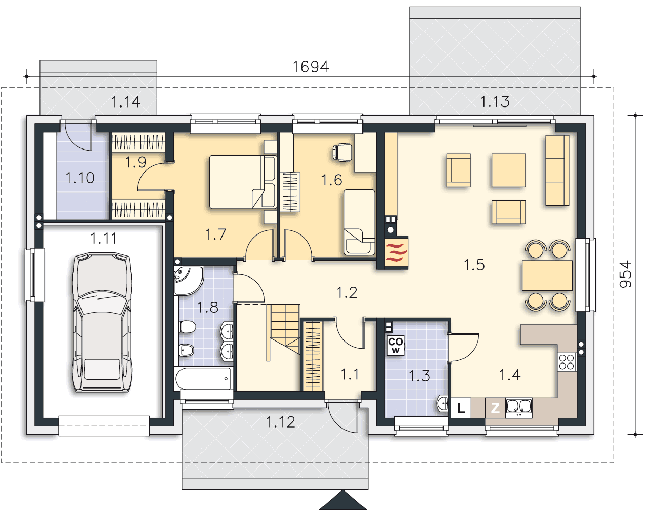 Rzut parteru POW. 122,8 m²