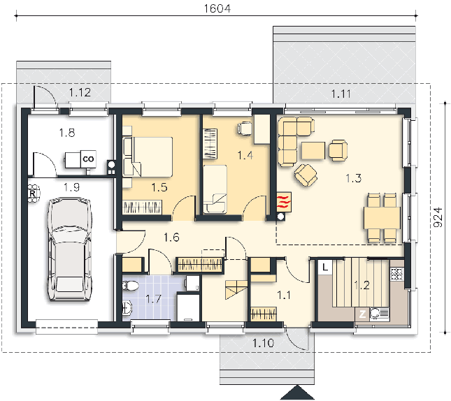 Rzut parteru POW. 113,1 m²