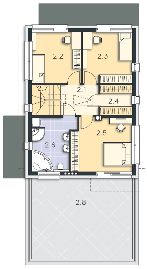 Rzut piętra POW. 63,5 m²