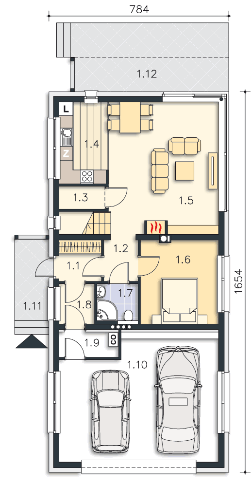 Rzut parteru POW. 99,9 m²