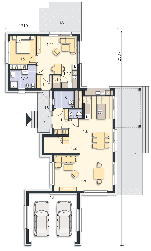Rzut parteru POW. 158,9 m²