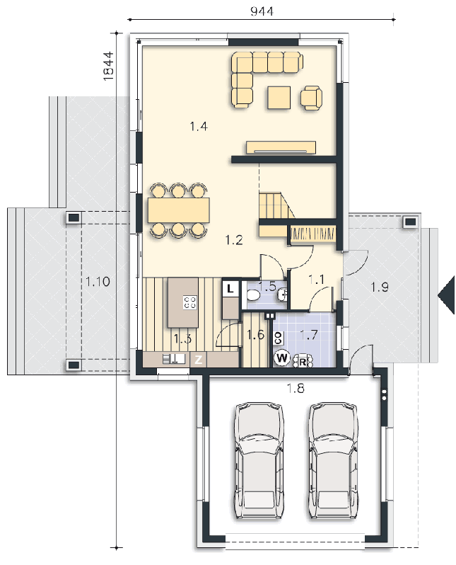 Rzut parteru POW. 111,4 m²