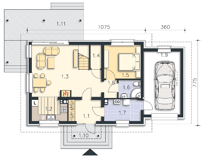 Rzut parteru POW. 82,8 m²