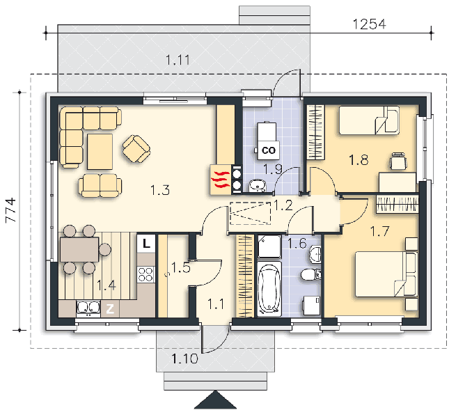 Rzut parteru POW. 77,4 m²