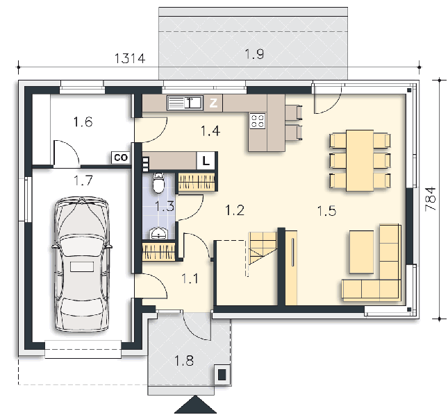 Rzut parteru POW. 84,0 m²