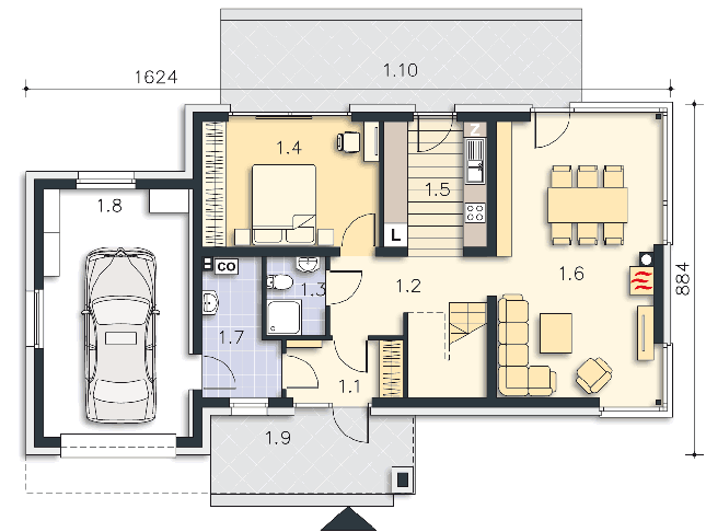 Rzut parteru POW. 96,1 m²