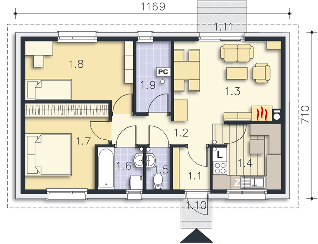Rzut parteru POW. 64,5 m²