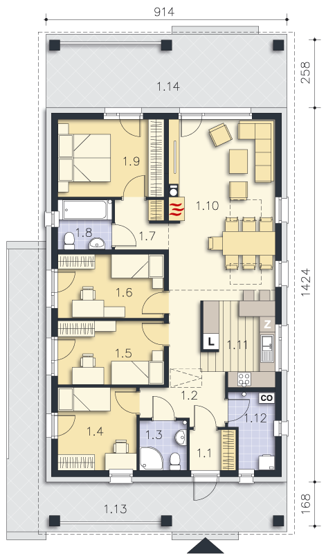 Rzut parteru POW. 103,7 m²
