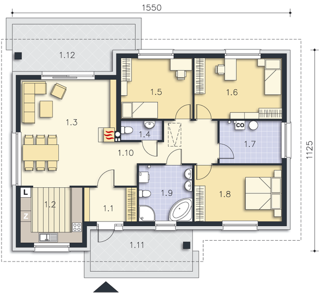 Rzut parteru POW. 125,6 m²