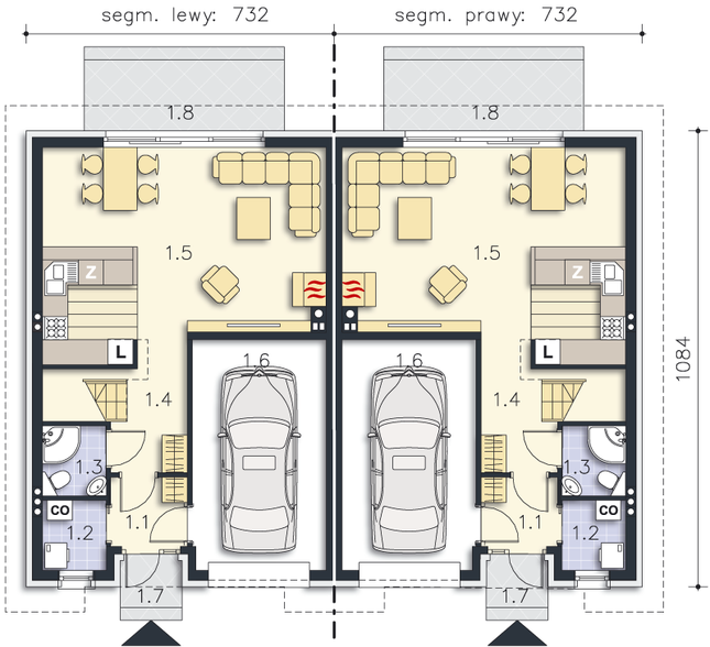 Rzut parteru POW. 59,8 m²
