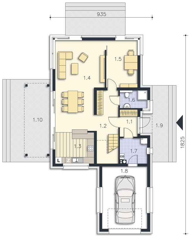 Rzut parteru POW. 103,6 m²