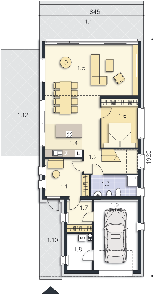 Rzut parteru POW. 117,7 m²