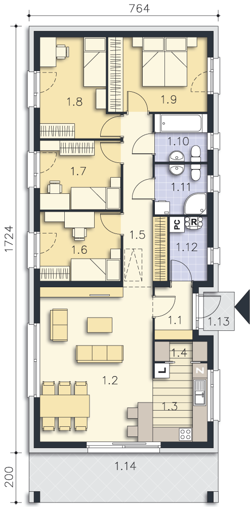 Rzut parteru POW. 103,6 m²