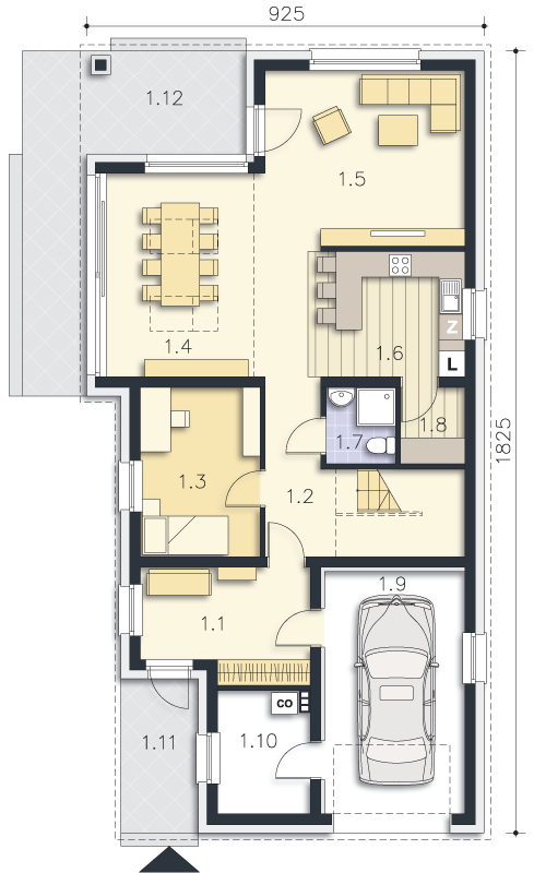 Rzut parteru POW. 112,5 m²