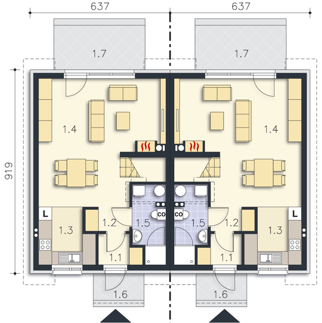 Rzut parteru POW. 51,8 m²