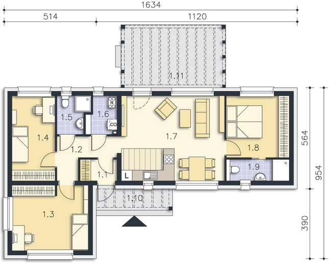Rzut parteru POW. 84,7 m²
