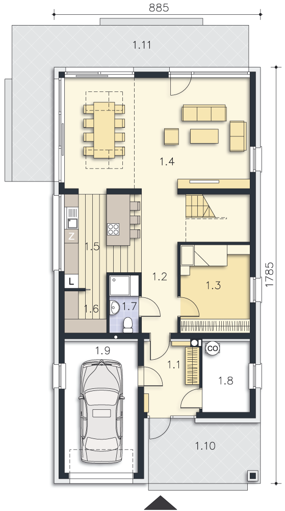 Rzut parteru POW. 110,5 m²
