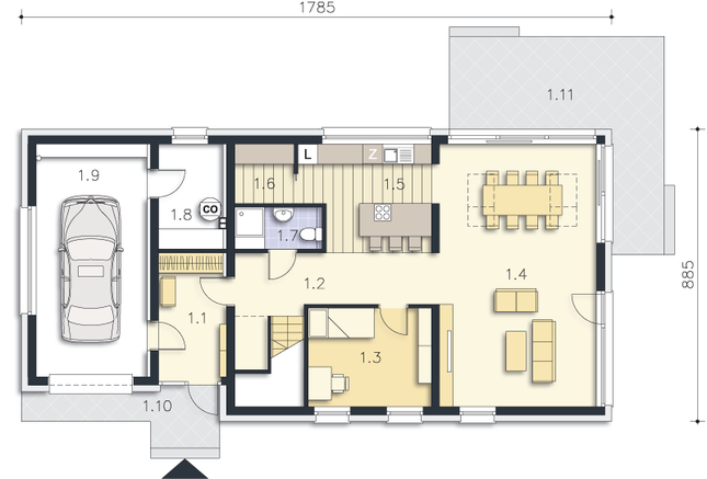 Rzut parteru POW. 115,5 m²