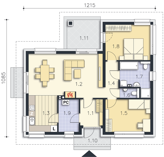 Rzut parteru lustro POW. 85,7 m²