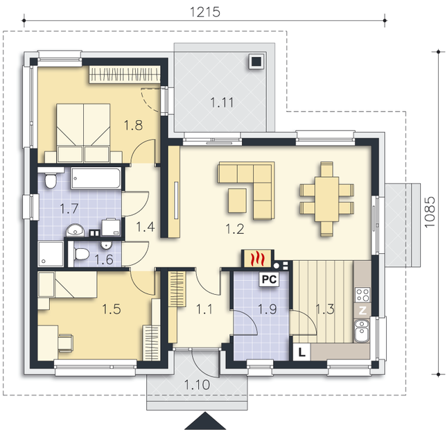 Rzut parteru POW. 85,7 m²