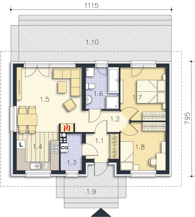 Rzut parteru POW. 68,1 m²