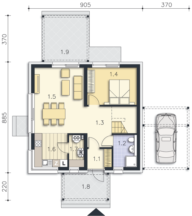 Rzut parteru POW. 58,1 m²