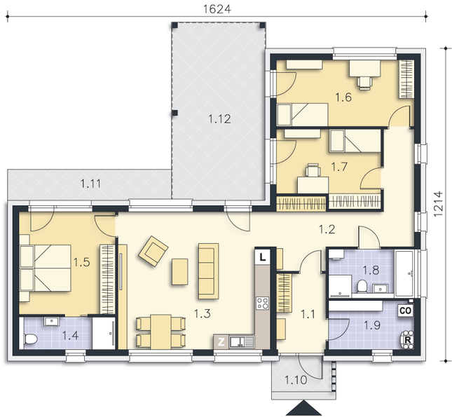 Rzut parteru POW. 108,0 m²