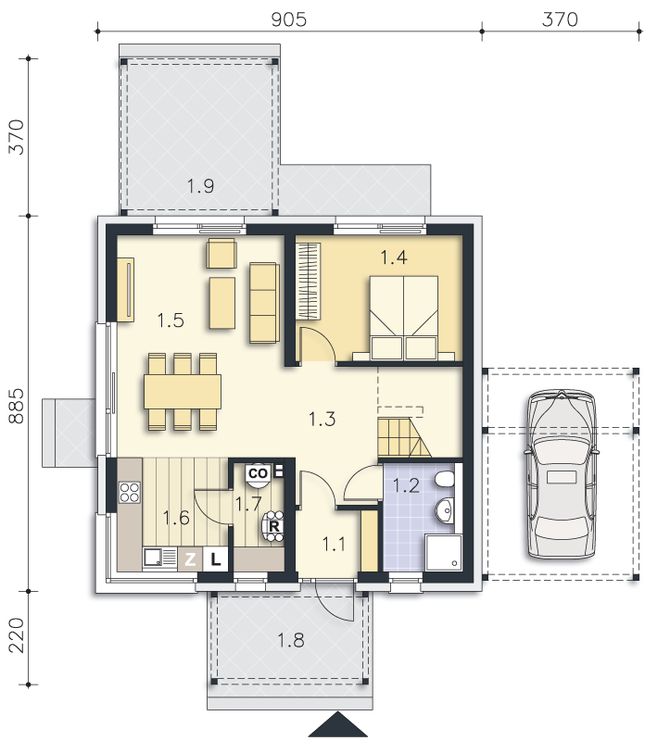 Rzut parteru POW. 58,1 m²
