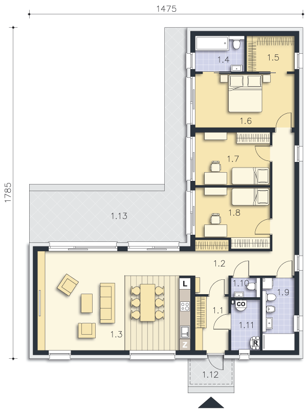 Rzut parteru POW. 127,8 m²