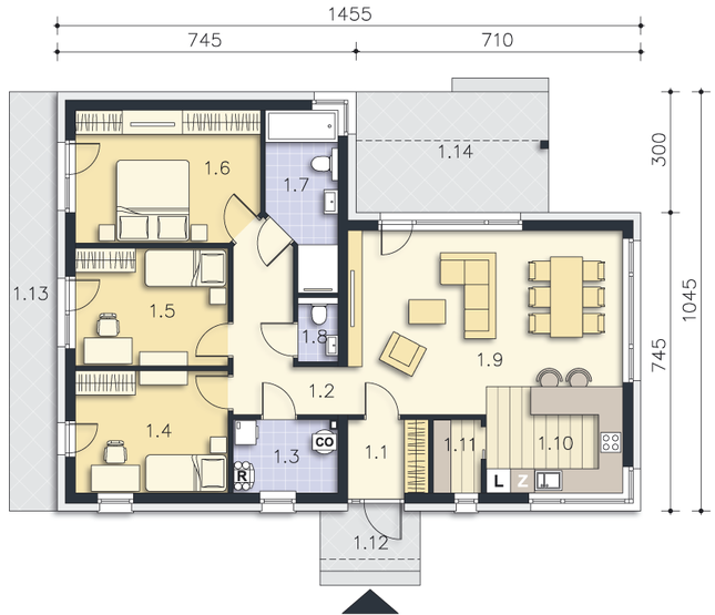 Rzut parteru POW. 102,5 m²