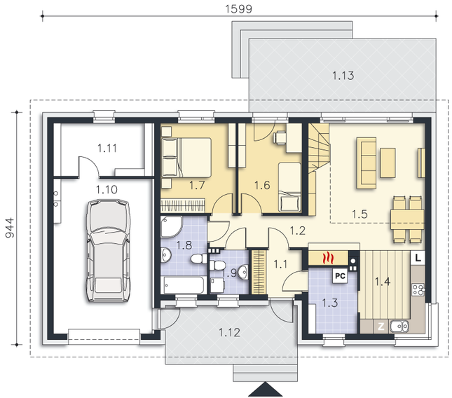 Rzut parteru POW. 111,4 m²