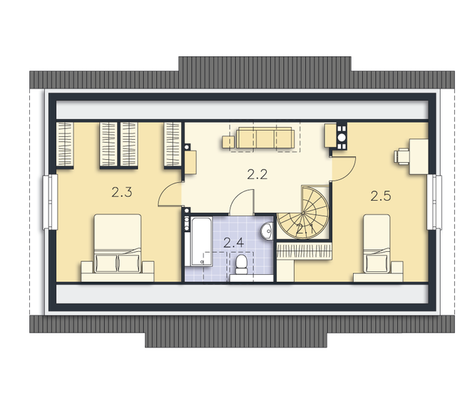Rzut poddasza lustro POW. 65,9 m²