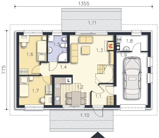 Rzut parteru lustro POW. 80,1 m²