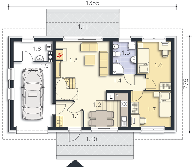 Rzut parteru POW. 80,1 m²