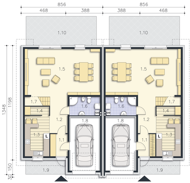 Rzut parteru POW. 87,3 m²