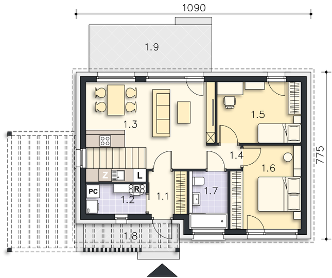 Rzut parteru POW. 62,6 m²