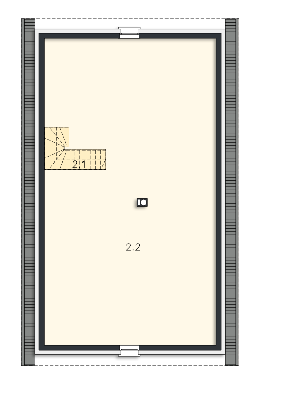 Rzut poddasza: przykładowa aranżacja POW. 64,6 m²