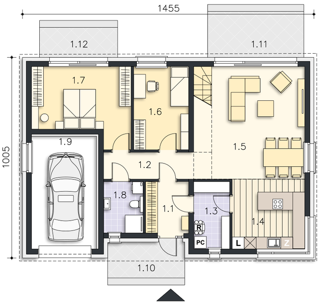Rzut parteru lustro POW. 110,5 m²