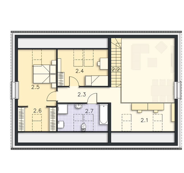 Rzut poddasza lustro POW. 73,3 m²