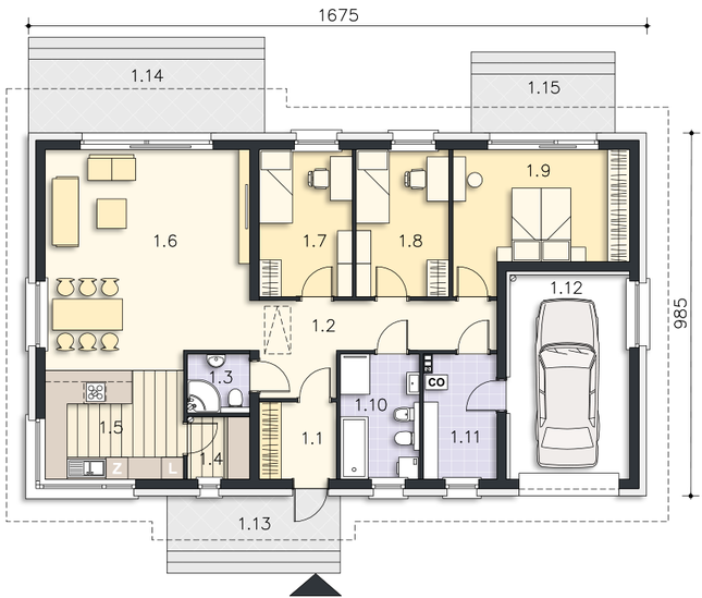 Rzut parteru POW. 132,1 m²