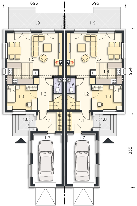 Rzut parteru POW. 74,0 m²