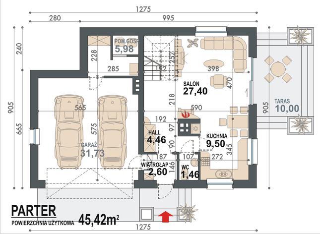 Rzut parteru POW. 83,1 m²