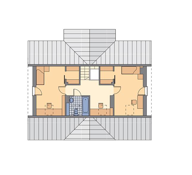 Rzut poddasza: II etap realizacji (43,1 m2 powierzchni użytkowej)