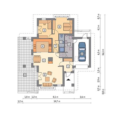 Rzut parteru POW. 111,3 m²