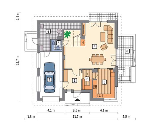 Rzut parteru lustro POW. 102,2 m²