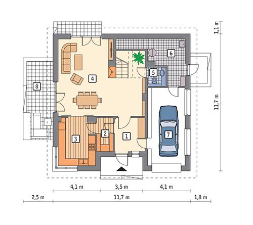 Rzut parteru POW. 102,2 m²