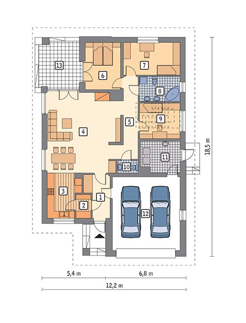 Rzut parteru POW. 153,3 m²