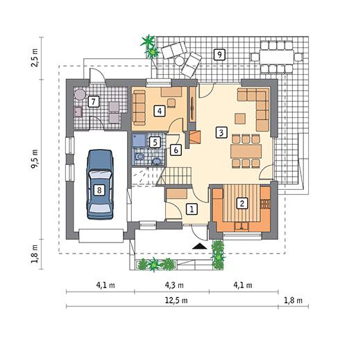 Rzut parteru lustro POW. 87,3 m²