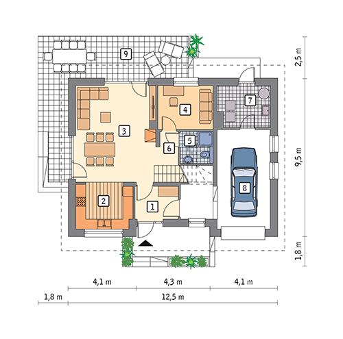 Rzut parteru POW. 87,3 m²