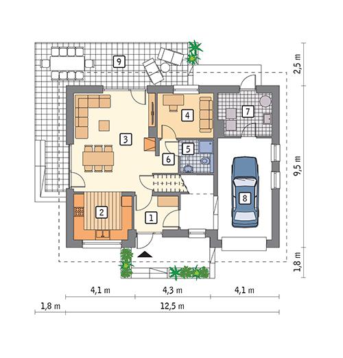Rzut parteru POW. 87,1 m²